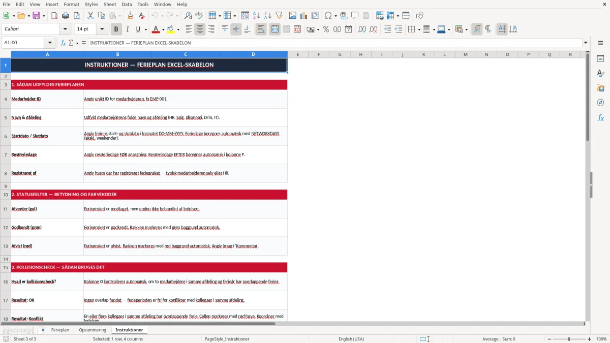 Skærmbillede 3: fanen Instruktioner - Excel-skabelon ferieplan excel skabelon
