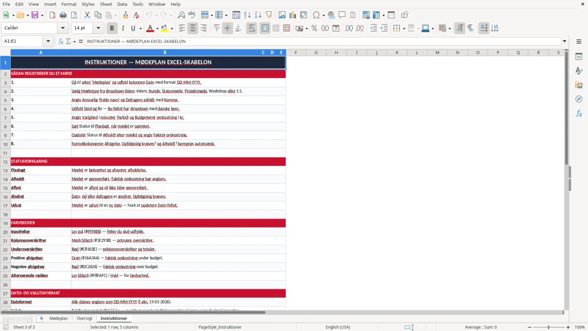 Skærmbillede 3: fanen Instruktioner - Excel-skabelon mødeplan excel skabelon