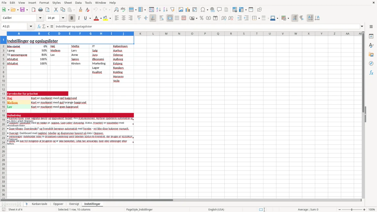 Skærmbillede 4: fanen Indstillinger - Excel-skabelon kanban tavle excel skabelon