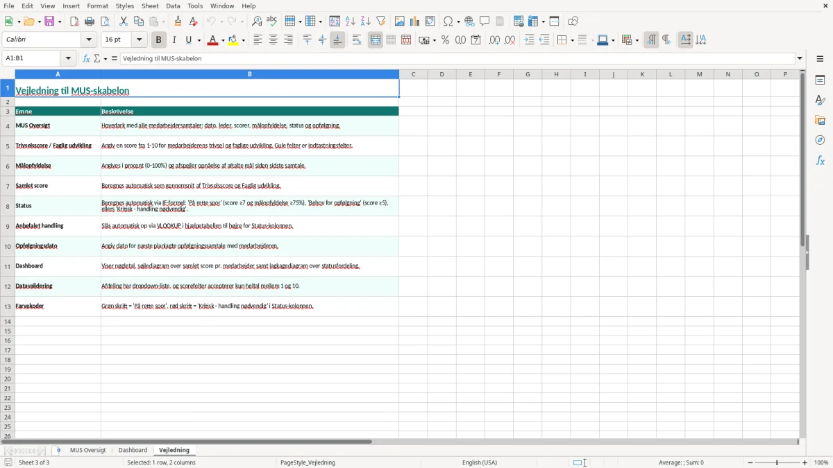 Skærmbillede 3: fanen Vejledning - Excel-skabelon mus samtale excel skabelon