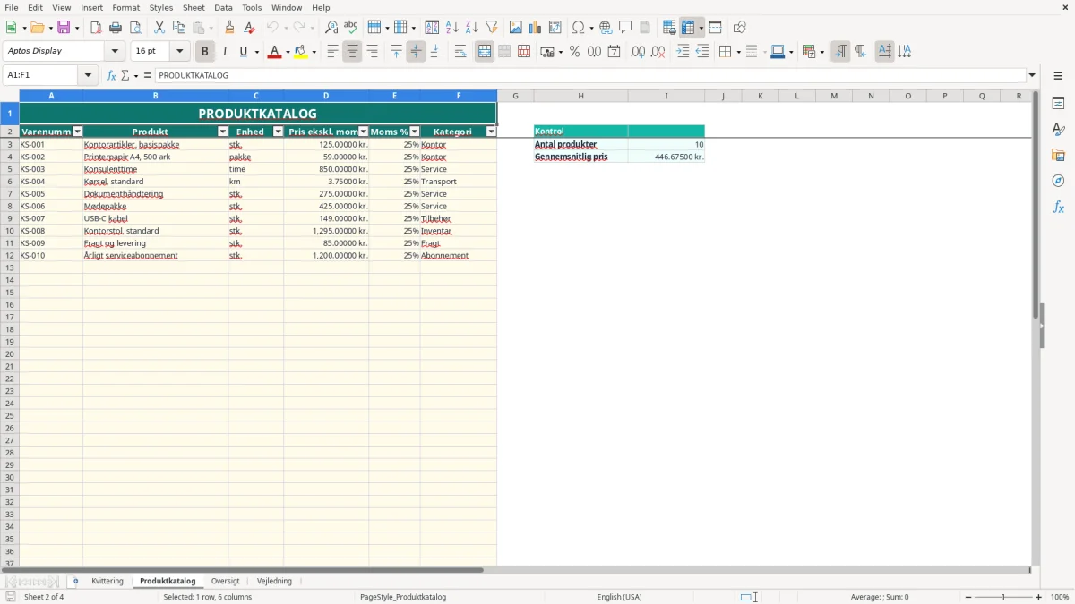 Skærmbillede 2: fanen Produktkatalog - Excel-skabelon kvittering excel skabelon