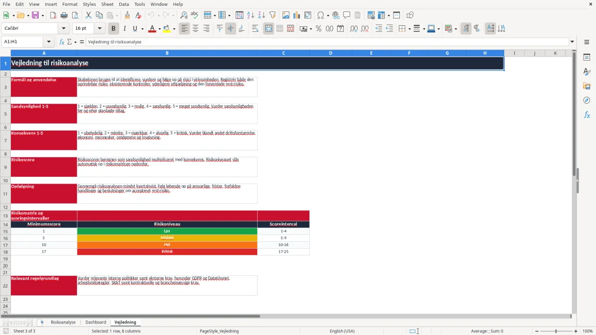 Skærmbillede 3: fanen Vejledning - Excel-skabelon risikoanalyse excel skabelon
